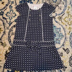 Janie and Jack Navy Dot Check Drop Waist Bow English Dress Size 2T